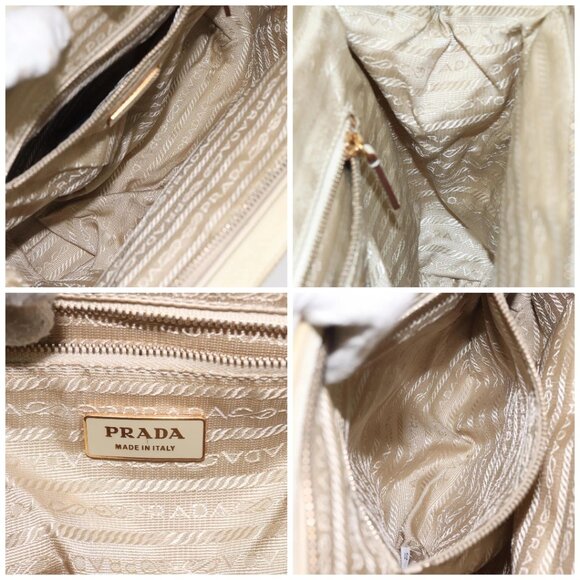 PRADA Hand Bag Nylon Leather Beige Gold Auth 129935 - Picture 15 of 16
